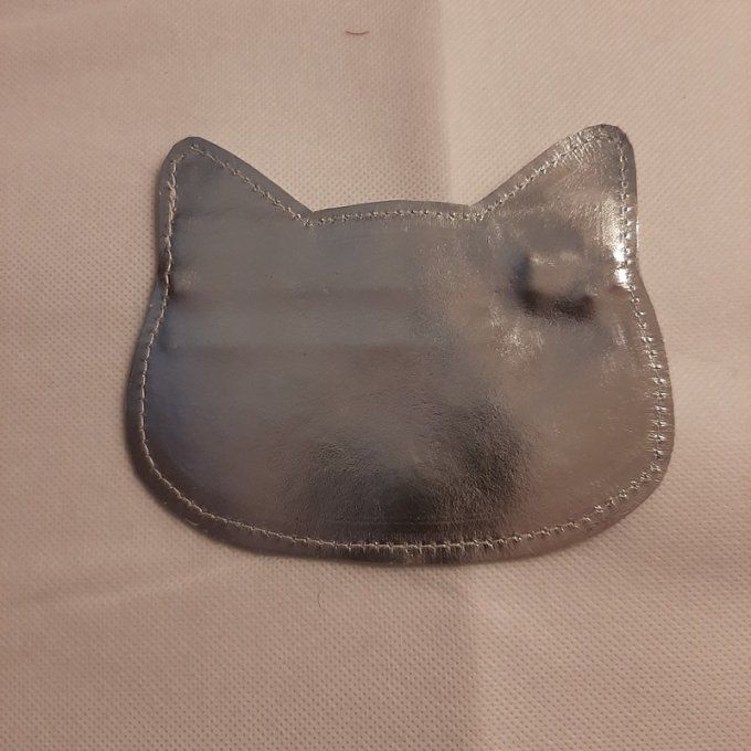 Mignon petit porte monnaie tête de chat - cuir  argent