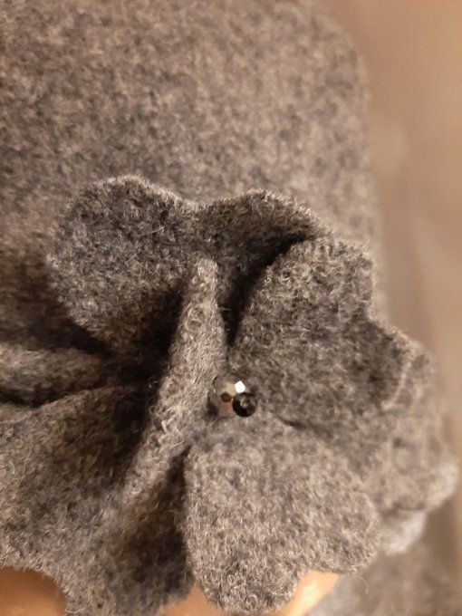 Ensemble snood + chapeau en laine bouillie gris – création artisanale