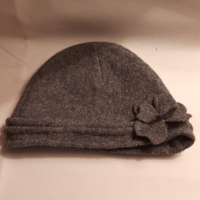 Ensemble snood + chapeau en laine bouillie gris – création artisanale