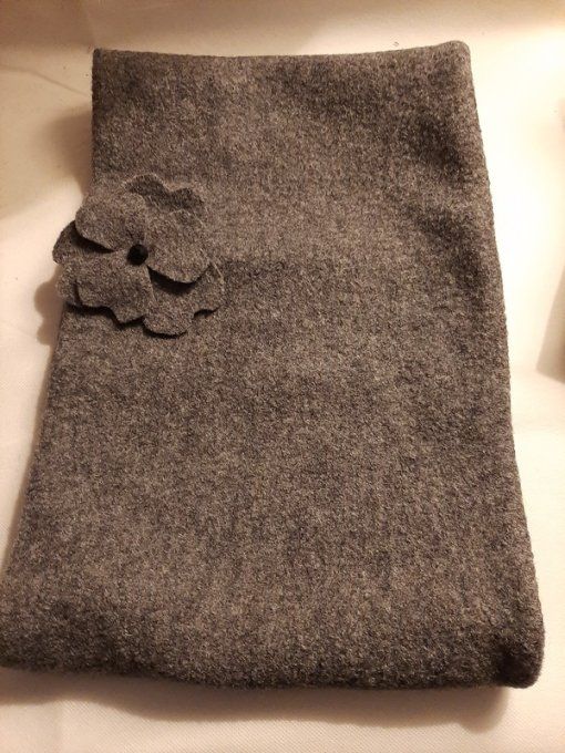 Ensemble snood + chapeau en laine bouillie gris – création artisanale