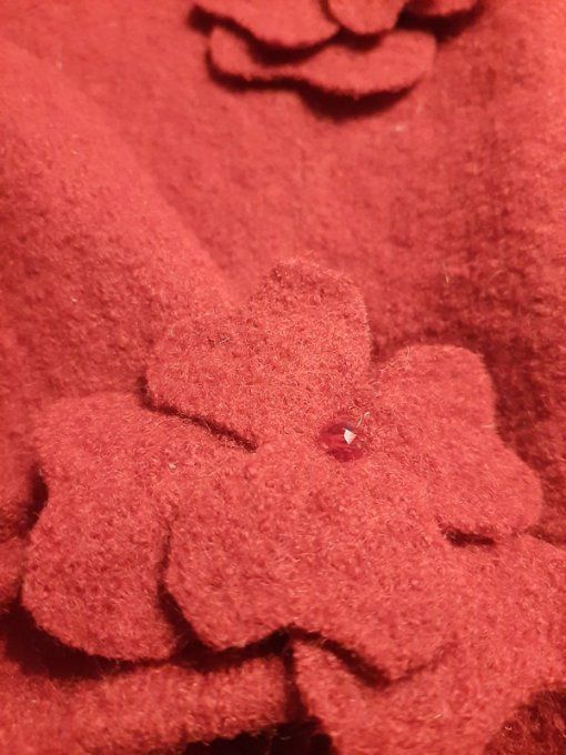 Ensemble snood + chapeau en laine bouillie rouge – création artisanale