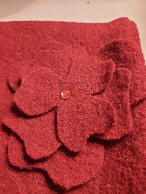 Ensemble snood + chapeau en laine bouillie rouge – création artisanale