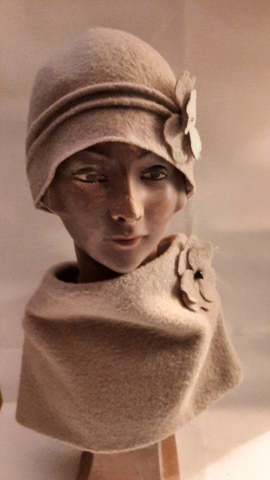 Ensemble snood + chapeau en laine bouillie beige – création artisanale