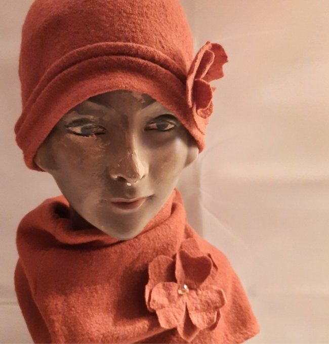 Ensemble snood + chapeau en laine bouillie orange – création artisanale