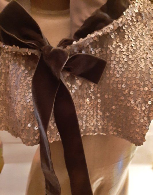 Cape col à Capuche en Paillettes beige or – Pièce Unique -