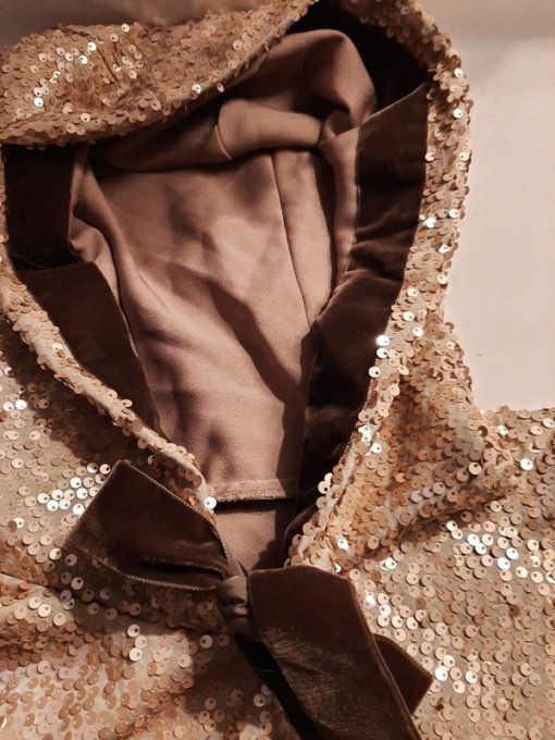 Cape col à Capuche en Paillettes beige or – Pièce Unique -
