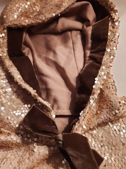 Cape col à Capuche en Paillettes beige or – Pièce Unique -