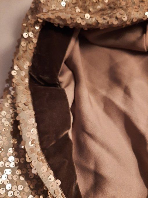 Cape col à Capuche en Paillettes beige or – Pièce Unique -