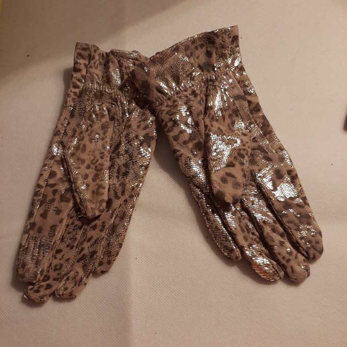 Paire de Gants élégants en cuir glacé imprimé  