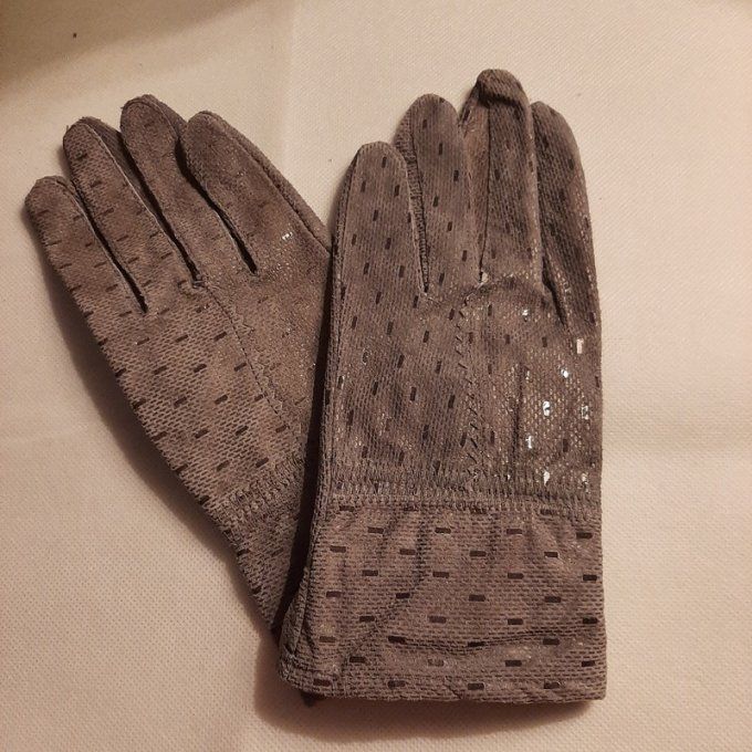 Paire de gant en cuir souple - couleur gris taupe