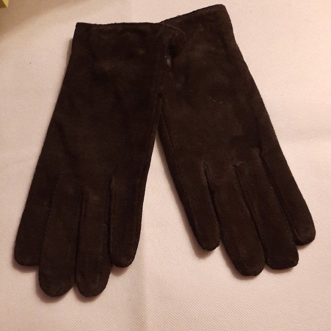 Gants croûte de cuir chocolat avec nœuds décoratifs et perles