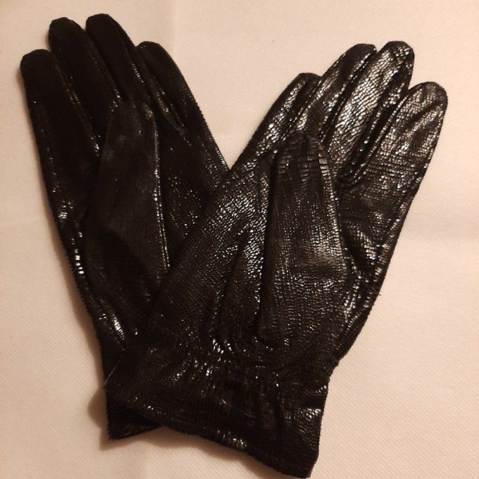 Paire de Gants élégants en cuir imprimé  vernis