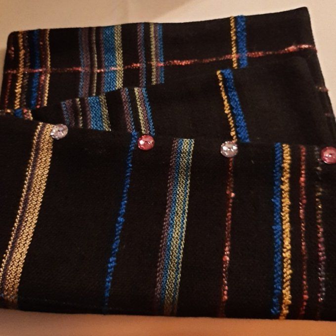 Étole–Châle–Poncho 3-en-1 en tweed et soie, fermé par boutons – Pièce unique