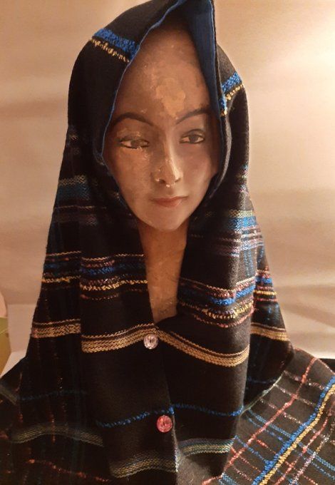 Étole–Châle–Poncho 3-en-1 en tweed et soie, fermé par boutons – Pièce unique