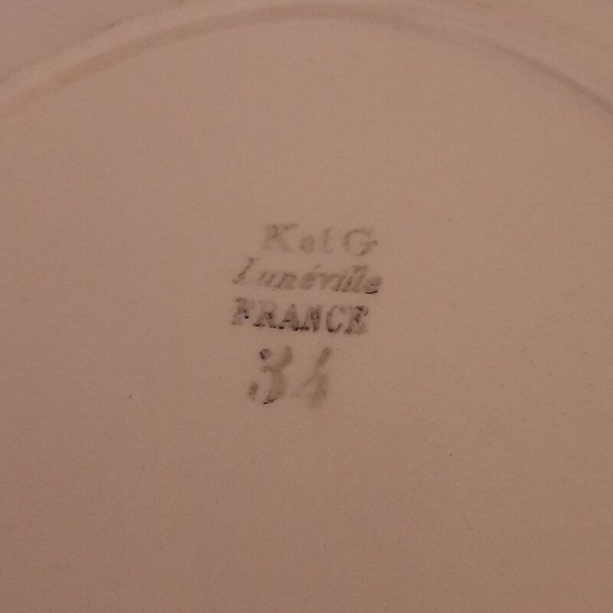 Grand plat ovale ancien K&G Lunéville – décor floral stylisé – 38 cm