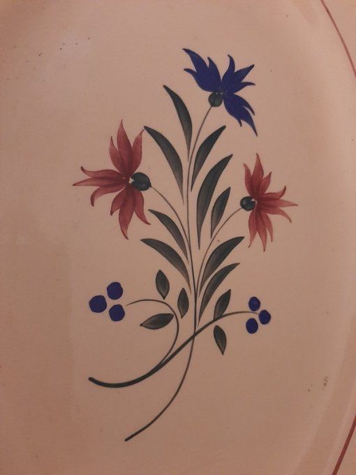 Grand plat ovale ancien K&G Lunéville – décor floral stylisé – 38 cm