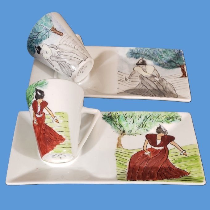 Toi & Moi  en faïence peinte à la main– Thème provençal 