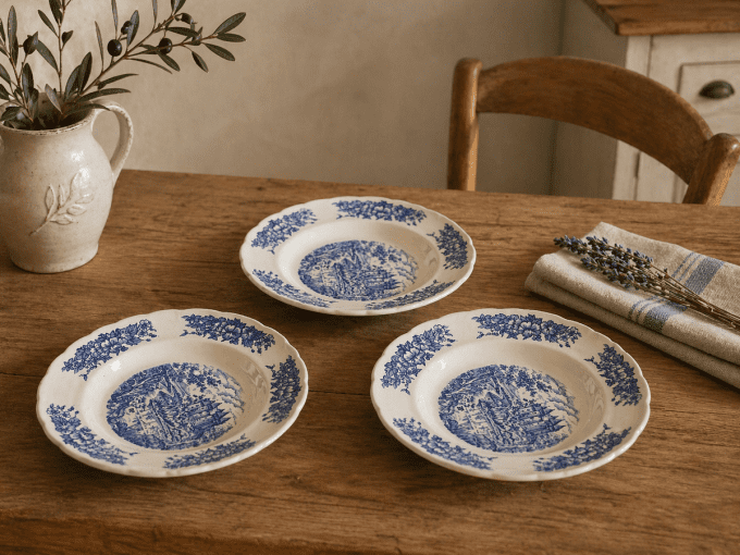3 assiettes publicitaires BP vintage – Porcelaine Pyroblan – Années 70