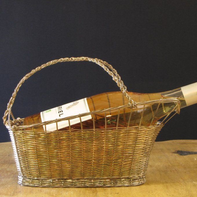 Panier à bouteille de vin en métal argenté  année 1970