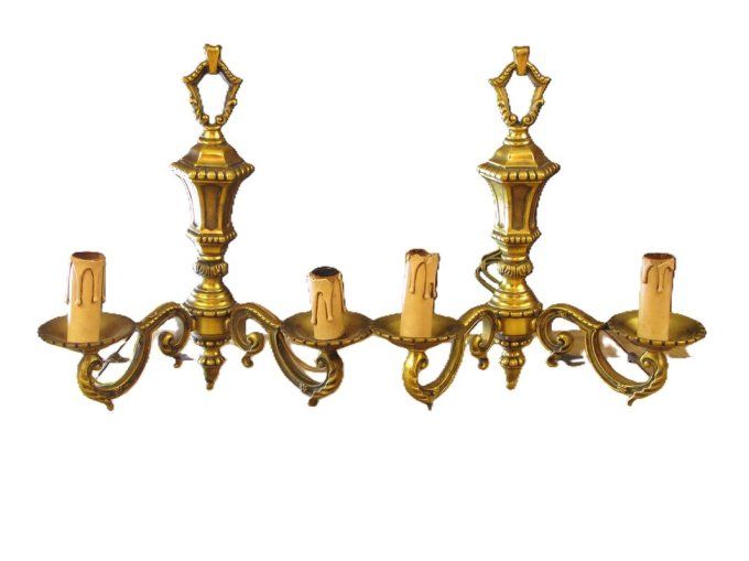 Paire d’appliques murales anciennes en laiton doré – style Louis XV / années 50