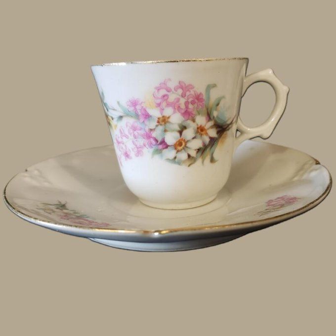 Duo de tasses à café vintage en porcelaine fleurie