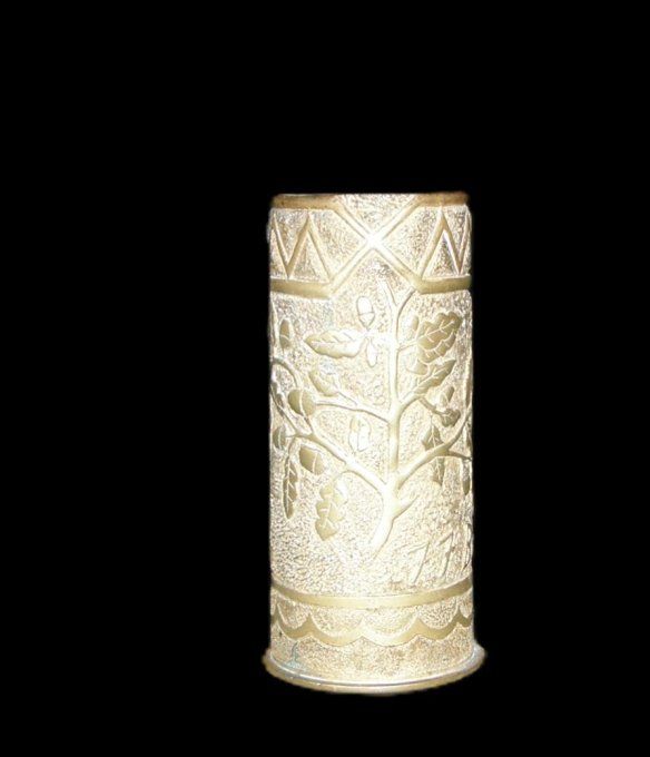 Vase dans ancienne douille d’obus calibre 77mm– Art de tranchée 1914-1918 – 