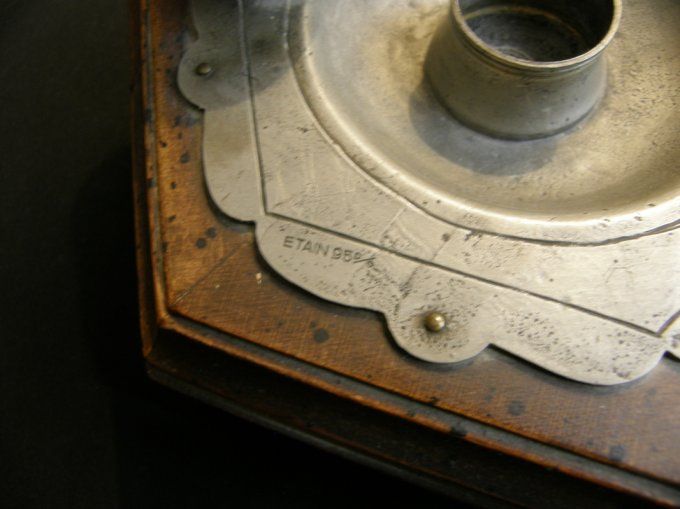 Ancien nécessaire de fumeur de pipe en bois et étain XIXᵉ siècle 