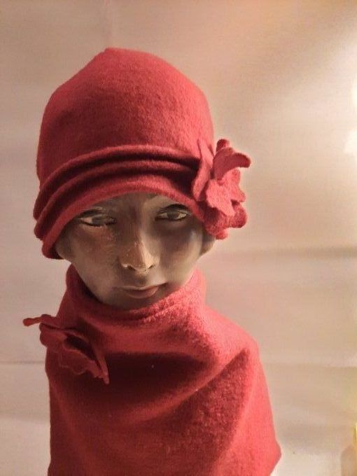 Ensemble snood + chapeau en laine bouillie rouge – création artisanale